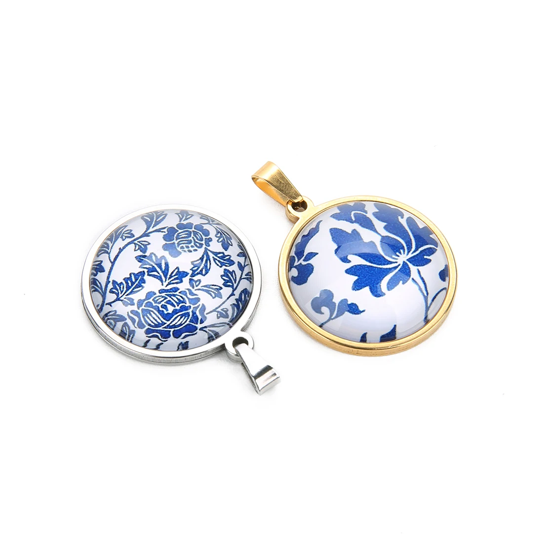 10pcs Blue and White Porcelain Glass Cabochon Beads Chinese Style Glass Cabochon Beads For Diy Jewelry Ring Necklace Accessories