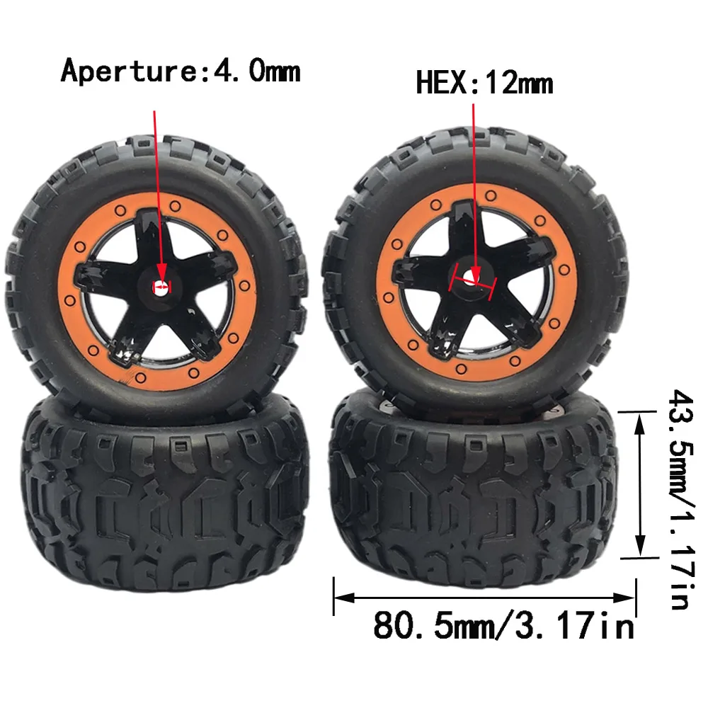 4Pcs Anti Slip Rubber Wheel Tyre Wear-resistant Off-road Vehicle Tires Soft for Smax 1625 1635 Wltoys 144001 124018 HBX 16889