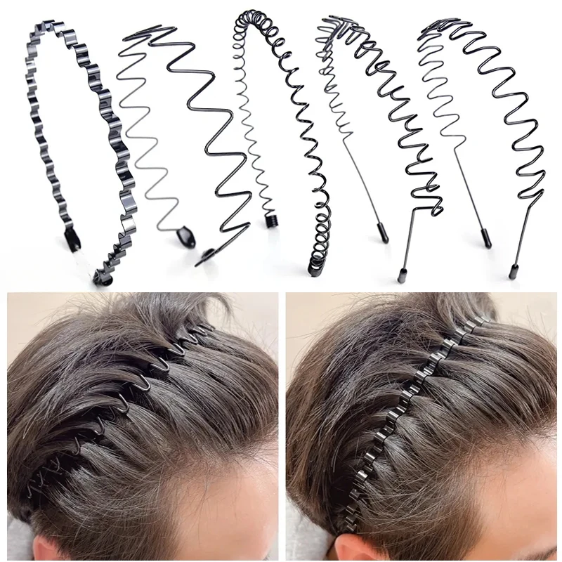 

6/1pcs Fashion Metal Hair Band for Men Women Unisex Black Waved Hair Head Hoop Sports Headband Hairband Hair Accessories