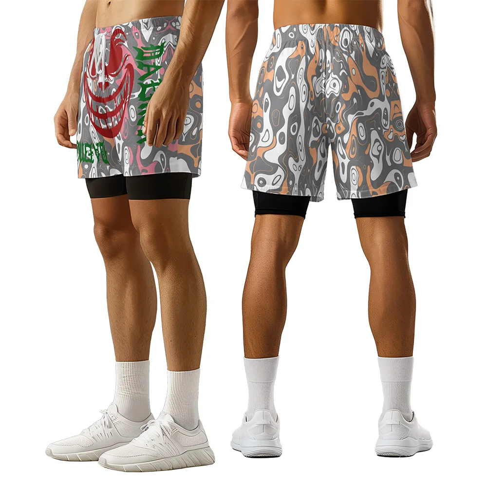 Original design graffiti smiley face summer 3D printing camouflage elements casual trend sports basketball shorts men's shorts