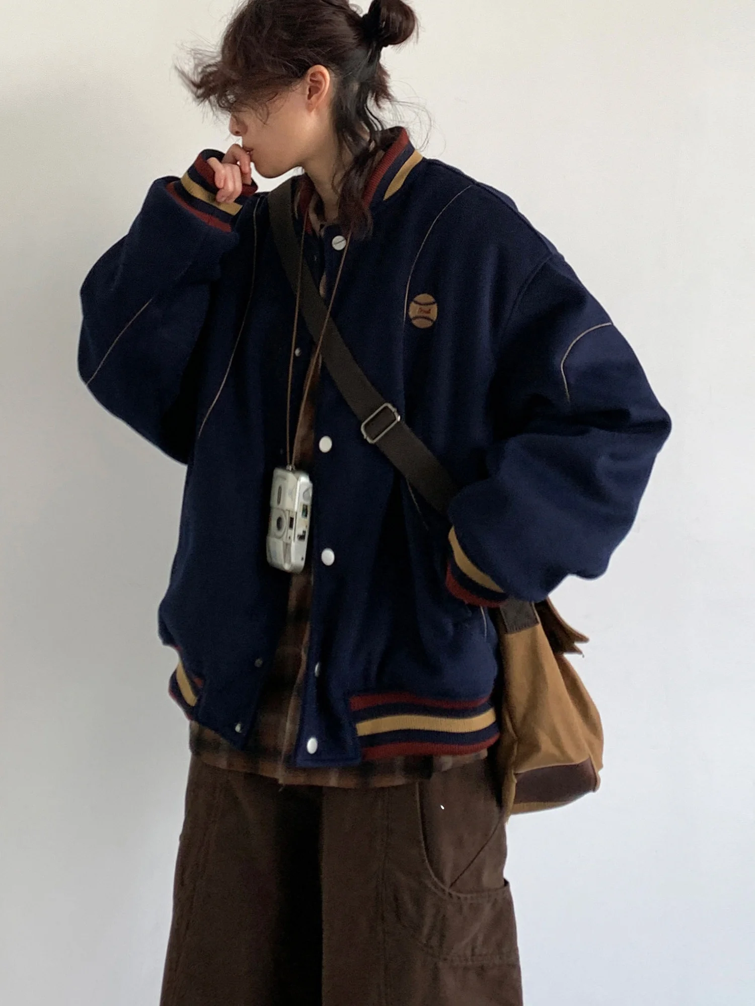 

Зимняя утолщенная хлопковая куртка с подкладкой, мужская теплая бейсбольная куртка свободного кроя, шерстяной материал в американском стиле, молодежная повседневная одежда