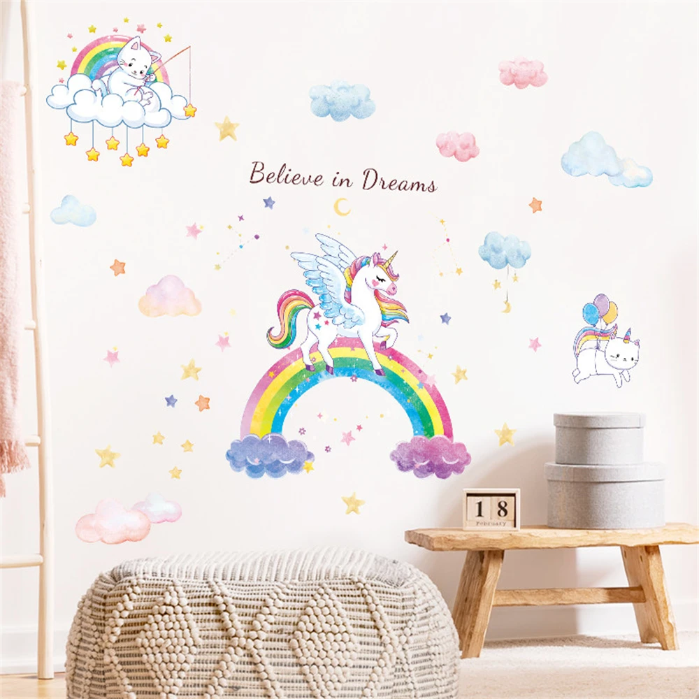 custom mural wallpaper for Children's room purple cloud rainbow wall sticker wall paper girl bedroom princess room TV background