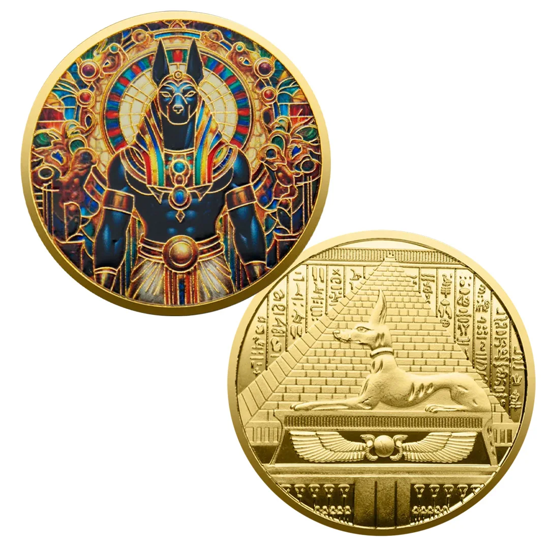 Gold Plated Dog Head God Nubis Souvenir Coin Ancient Egyptian Guardian of The Dead Collectible Coin 3