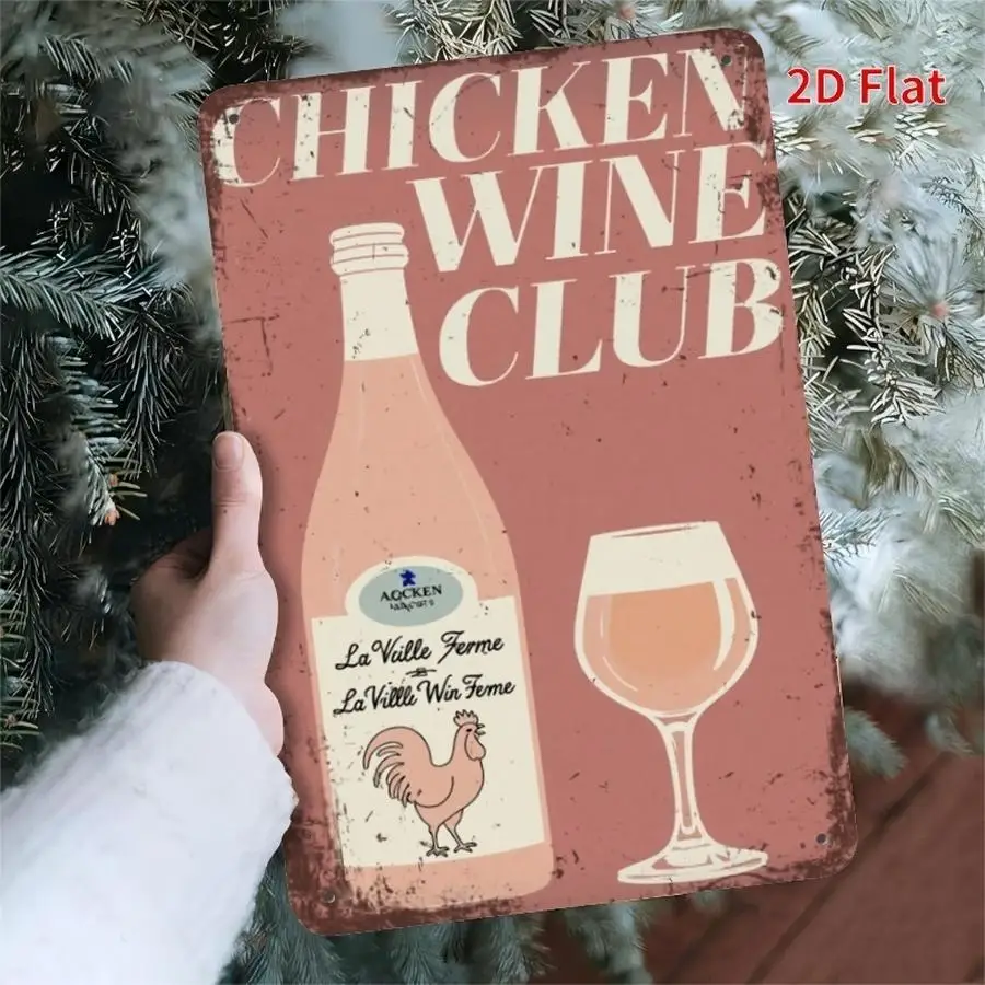 1/5/10/20/50/100pcs 2D Flat - of 2D Vintage Sign for a Chicken And Wine Club, Perfect for Decorating Room Walls, Ideal for Home,