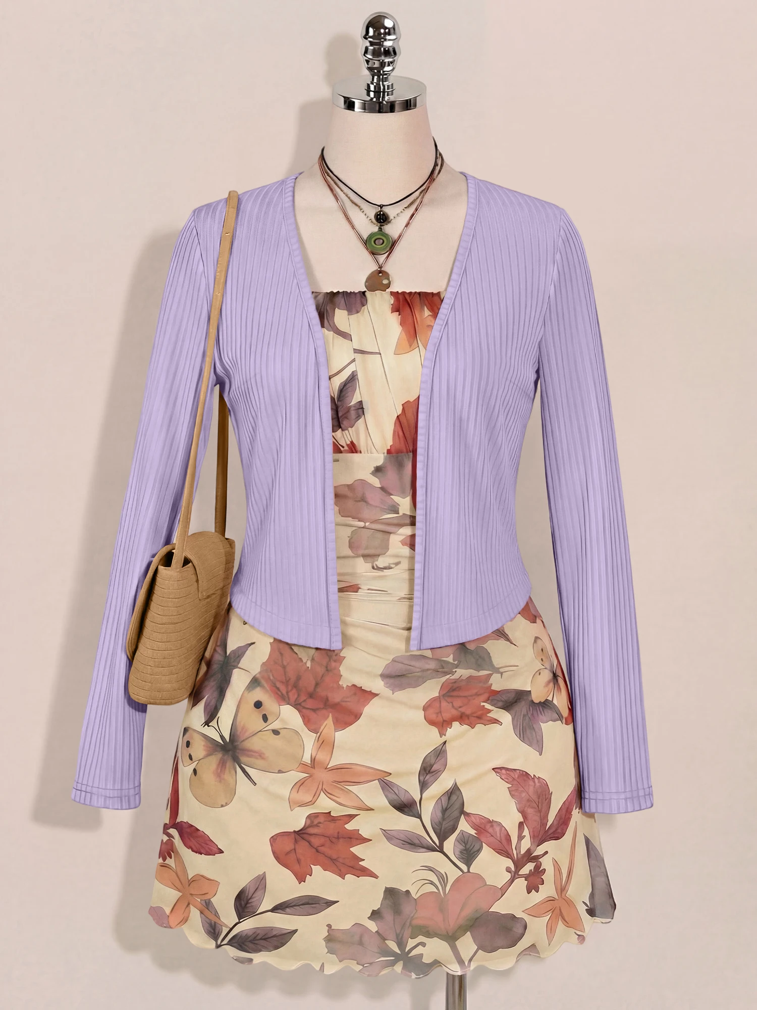 Fashion Ladies Long Sleeve Ribbed Knit Bolero Solid Open Front V Neck Short Cardigan For Spring Autumn Layering