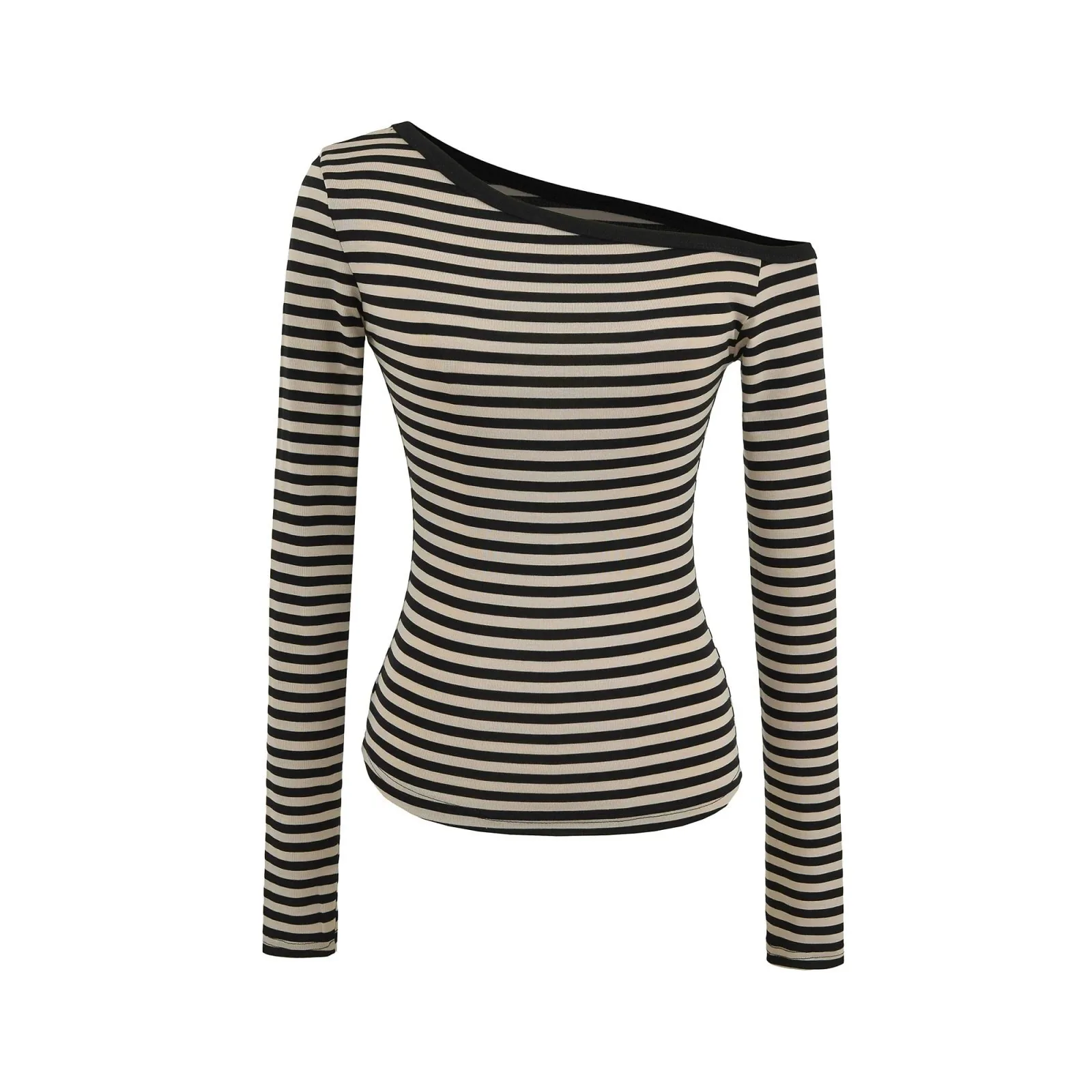 خارج الكتف مخطط كم طويل تي شيرت للنساء المألوف الرقبة خارج الكتف رغبة نقية فتاة ساخنة قاعدة فريدة QSW6 #6