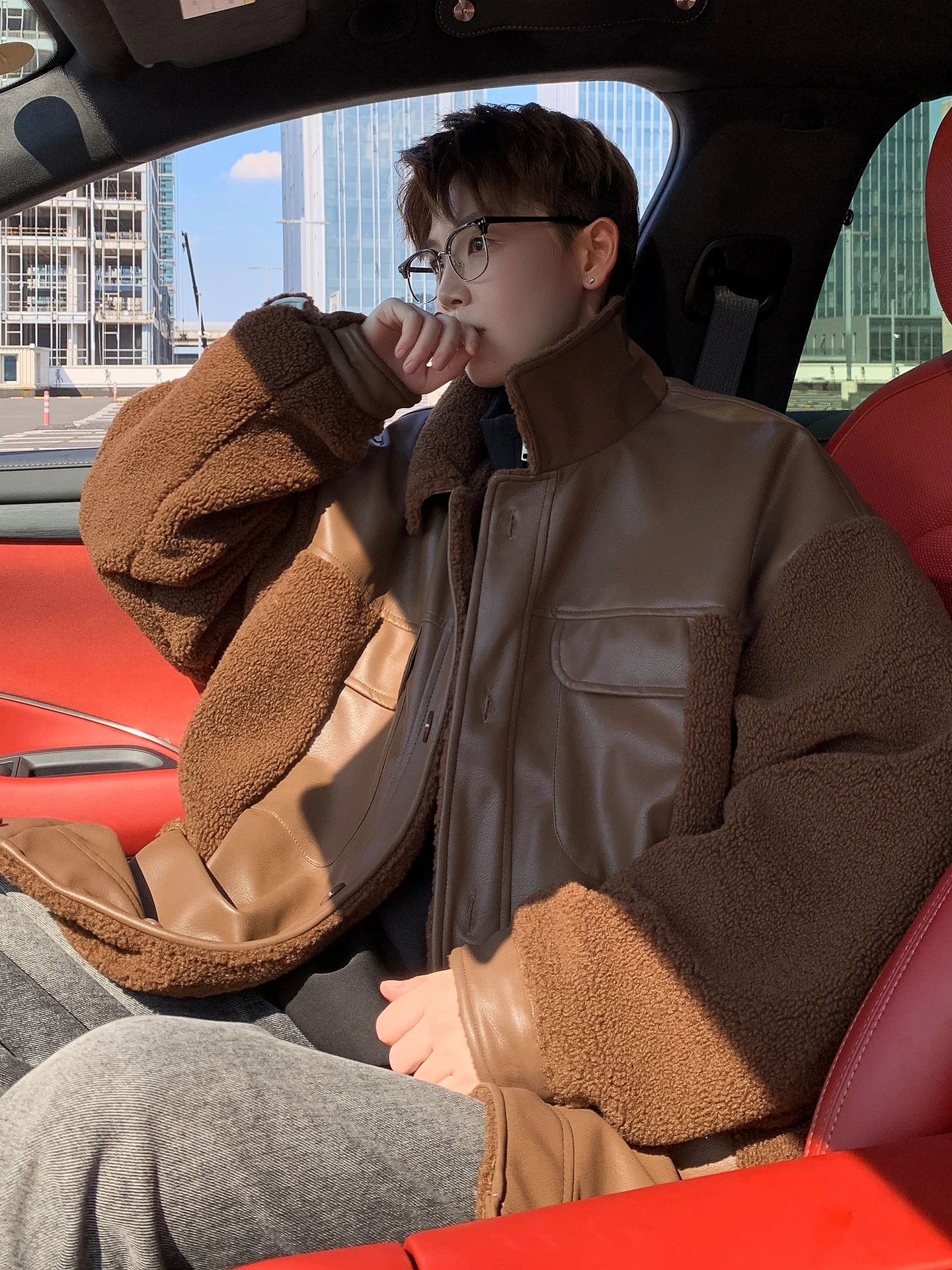 

Мужская зимняя утепленная куртка в стиле ретро: японский дизайн, комбинированная из овечьей шерсти, искусственной кожи и хлопка, модный бренд, стильное хлопковое пальто