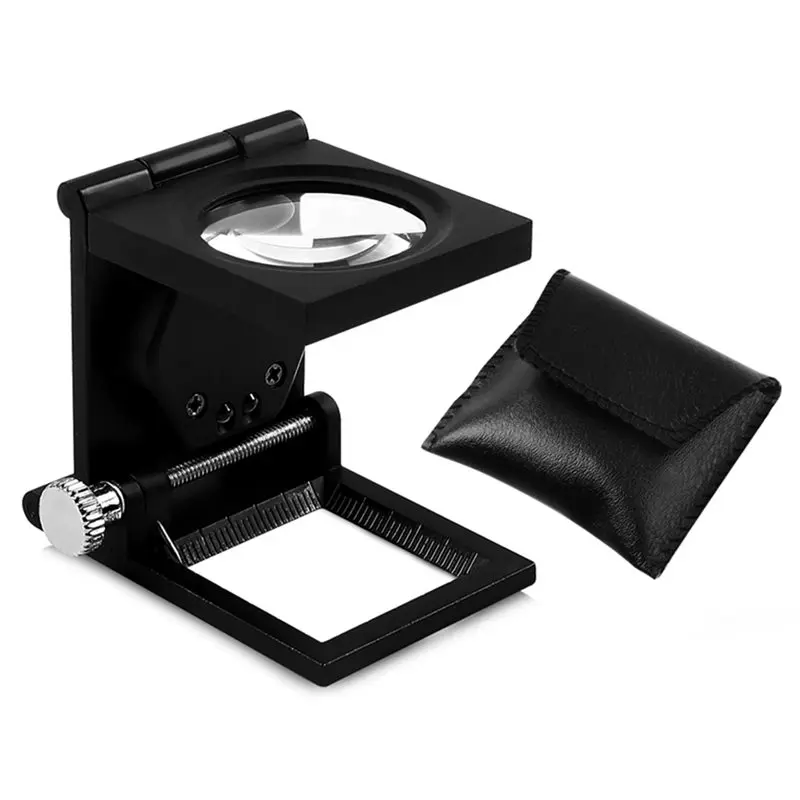 AAAN-LED Light Equipped 28Mm 10X Mini Foldable Optical Magnifier Glass Loupe Magnifying Tool With Scale Functionality Pointer