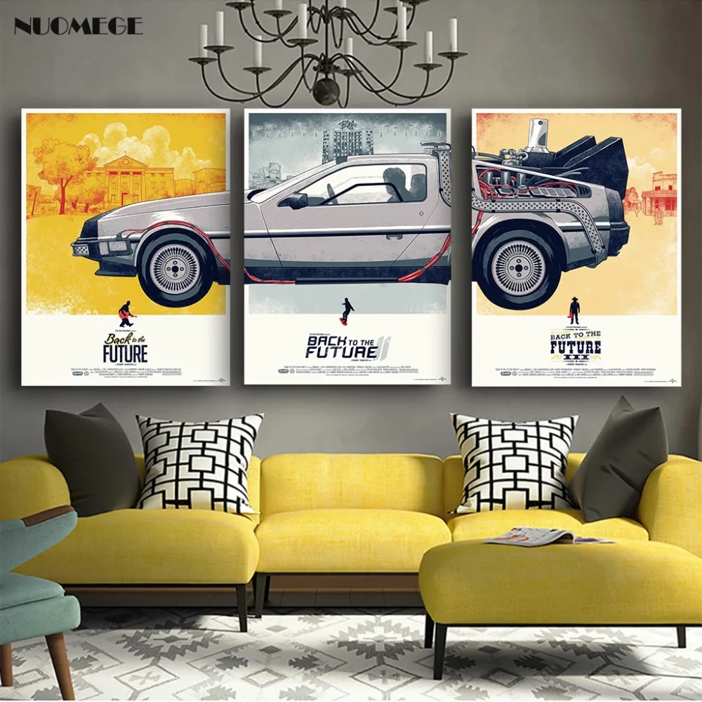 

NUOMEGE Back To The Future Car Poster Art Paintings Silk Canvas Poster Print Classic Movie Pictures Home Decor Boy Kid Gift