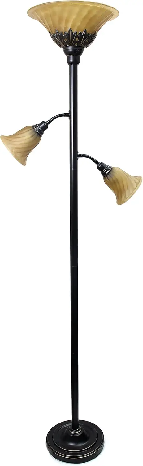 Lf2002-Rbz 3 Light Floor Lamp With Scalloped Glass Shades, Restoration Bronze/Champagne