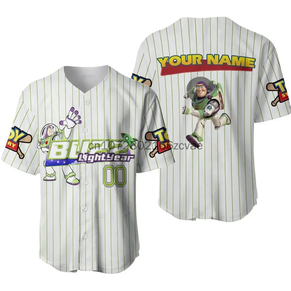 Camiseta de béisbol personalizada para hombres y mujeres, ropa de calle de manga corta, Toy Story, Buzz Lightyear, moda de verano