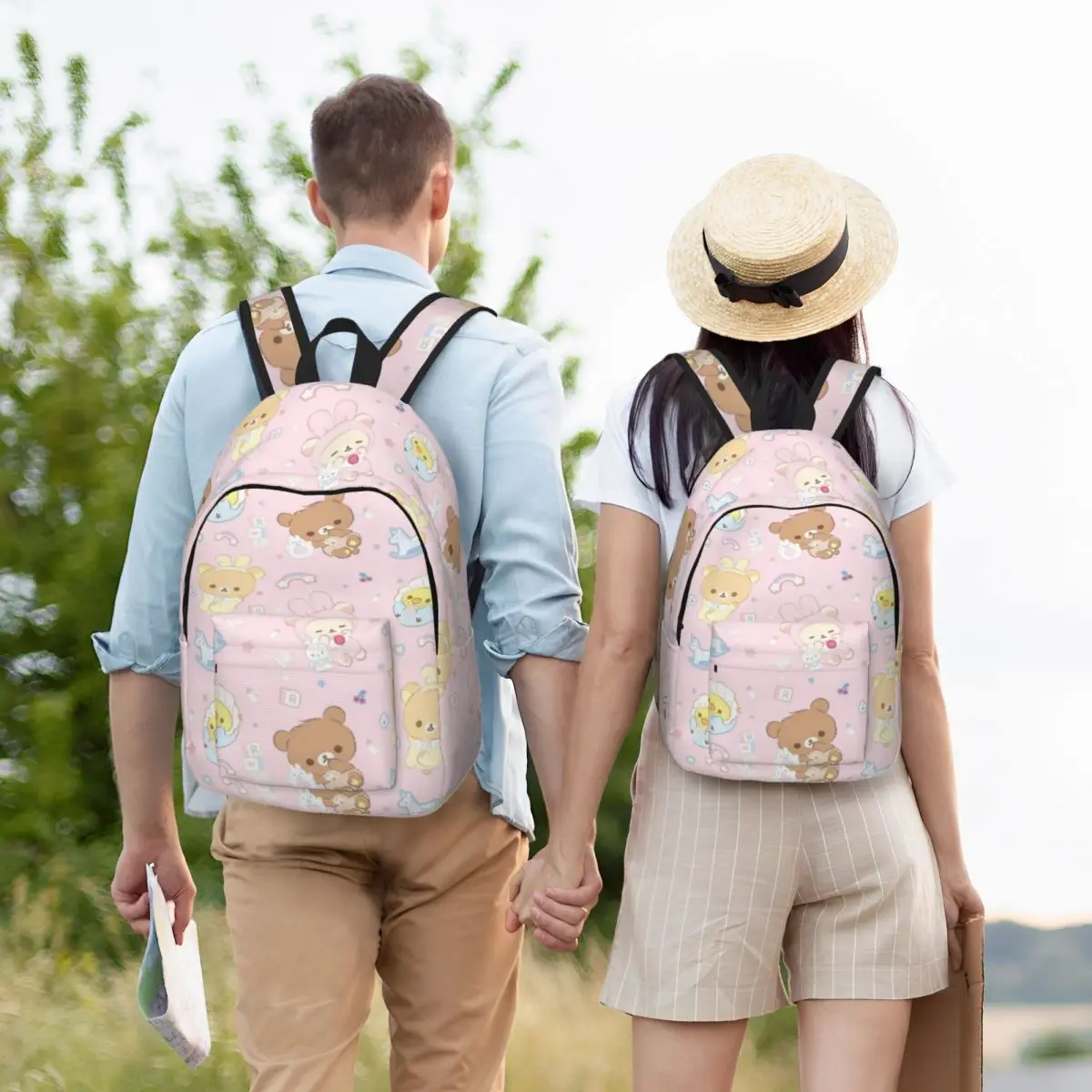 Bebê rilakkuma e amigos mochila clássica ao ar livre estudante trabalho daypack para homens mulheres computador portátil bolsa de ombro