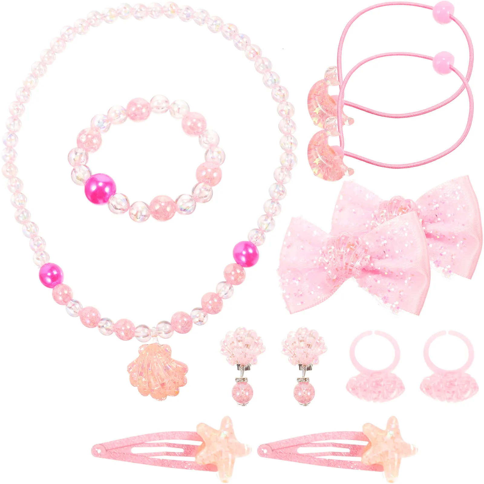 

1Set Princess Jewelry Set for Girls Necklace Bracelet with Conch Bag Design Kids Party Gift Cute Fashion Accessory Little Girl