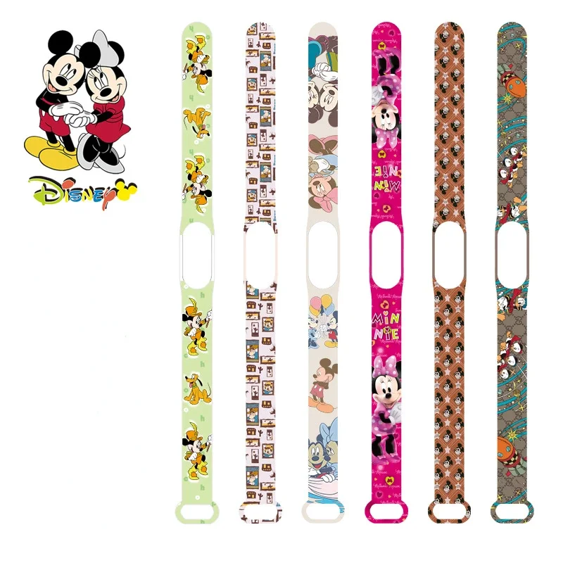 Disney Mickey Watch Strap for Xiaomi Mi Band 7 6 5 4 3 Wristband Silicone Bracelet Wrist MiBand 4 5 6 Smartwatch Accessories