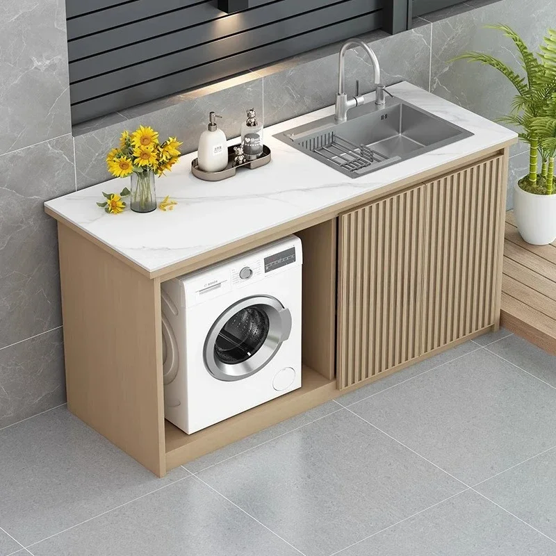 Outdoor all-aluminum alloy rock slab washbasin outdoor villa garden waterproof sunscreen washing machine integrated locker