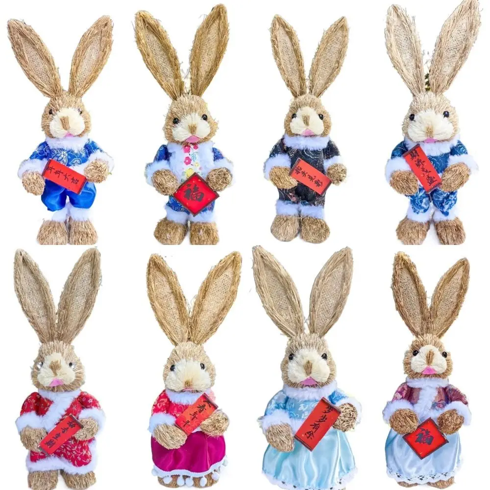 New 35cm Garden Decoration Handmade Hand Weave Garden Statues Photography Props DIY Standing Rabbits Pastoral