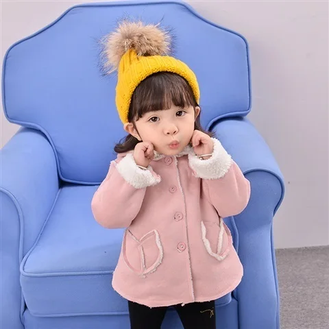 Thickened Girls' Coat with Velvet Baby Clothes Children's Ear Coat Autumn and Winter Children's Velvet for Warmth