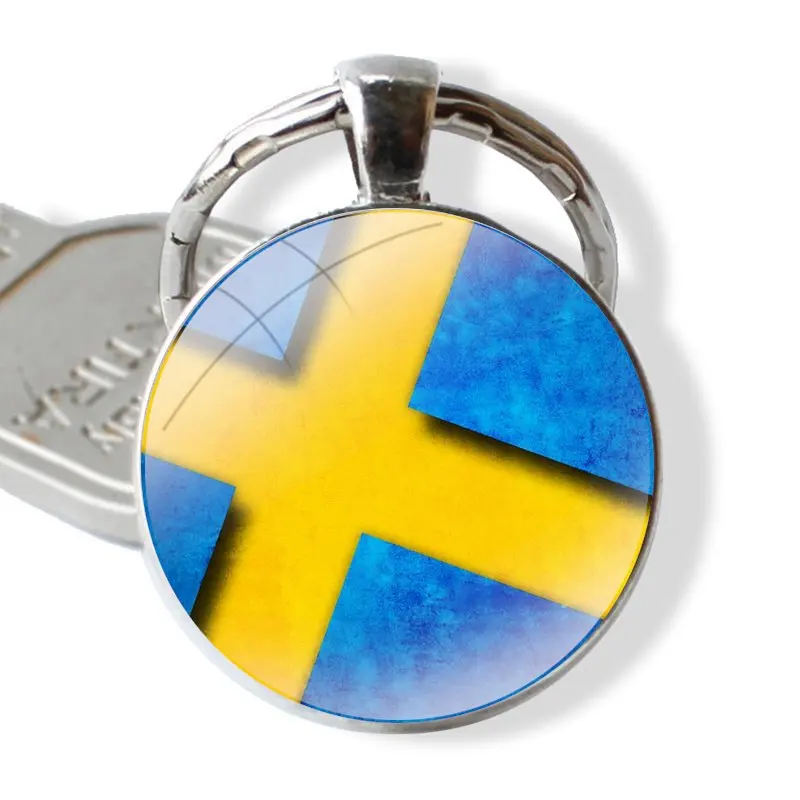 25mm Glass Cabohcon Keychain Key Rings for Women Men Jewelry Gift Kingdom Of Sweden Flag