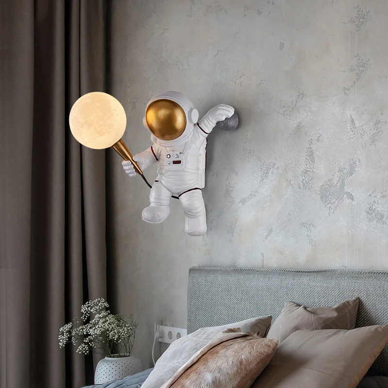 Nórdico Astronauta e Lua LED Lâmpada de Parede, Quarto Infantil, Cozinha, Jantar, Quarto, Estudo, Varanda, corredor, Personalidade, Decoração