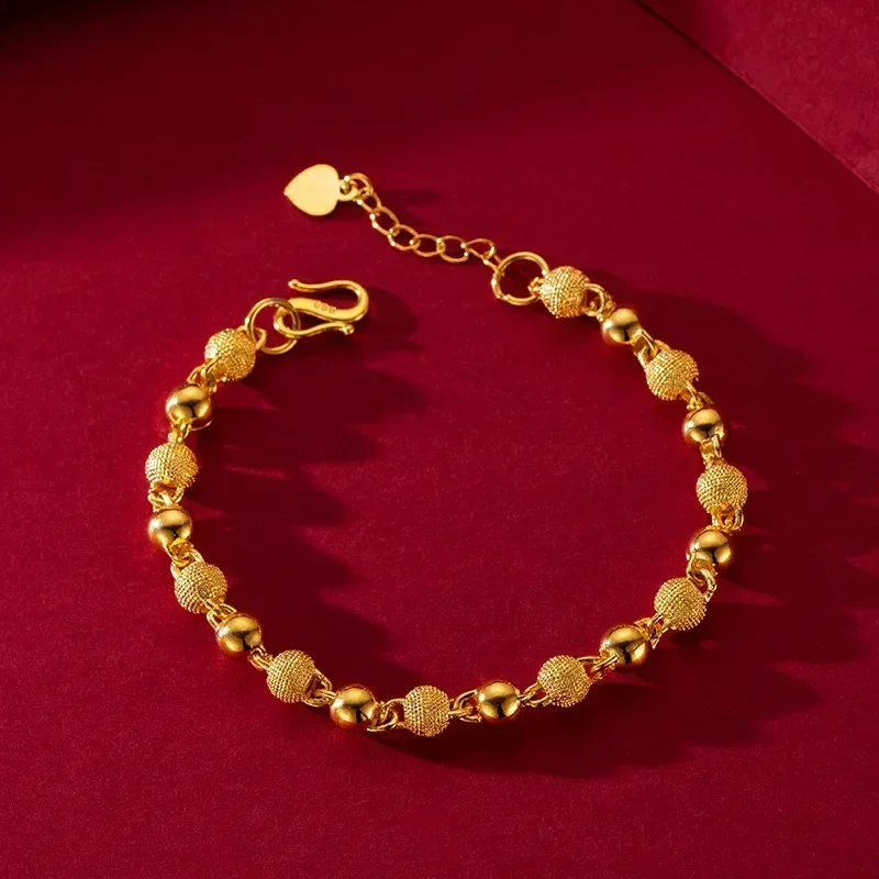 

9999 Real Gold 24K Women's Bead Bracelet, Pure Gold Jewelry Solid Light Sand Bead Bracelet Light Bead Chain Women's