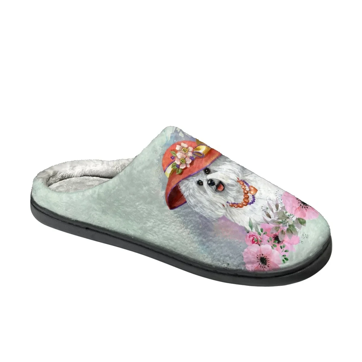 Maltese Dog Design Winter Women's Flats Slippers Indoor Non Slip Home Slides Dropshipping Versatile Cozy Warm Cotton Slippers