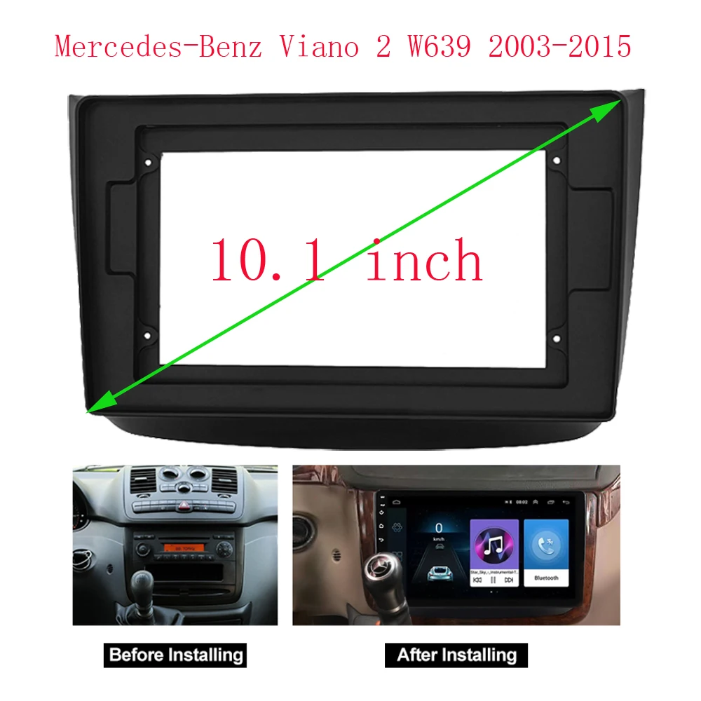 10-Zoll-Autoradio passend für Mercedes-Benz Vito 2 W639 Mercedes-Benz Viano 2 W639 2003–2015 PC-Kunststoff-Faszien-Armaturenbrett-Flugzeugrahmen