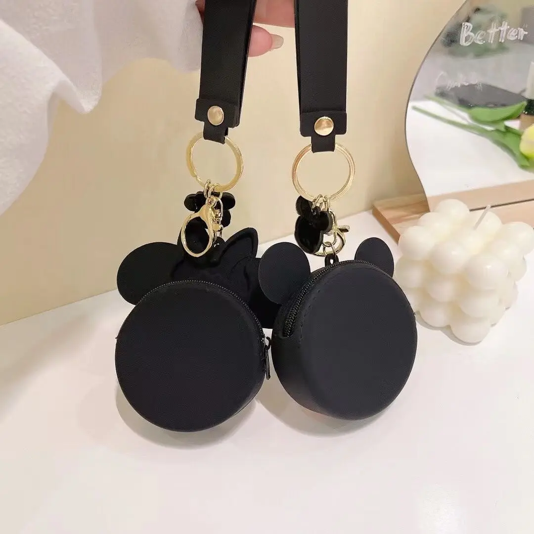 Disney Mickey Mouse Minnie Silicone Coin Purse Keychain Earphone Organizer Bag Charm Couple Pendants Children Toys Birthday Gift