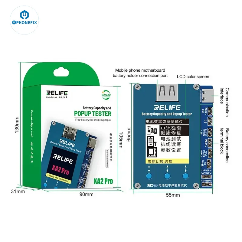 RELIFE XA2 Pro Battery Efficiency Pop Up Tester for IPhone 11-15 Pro max Battery Health Detection Resolving Pop-up Window Issues