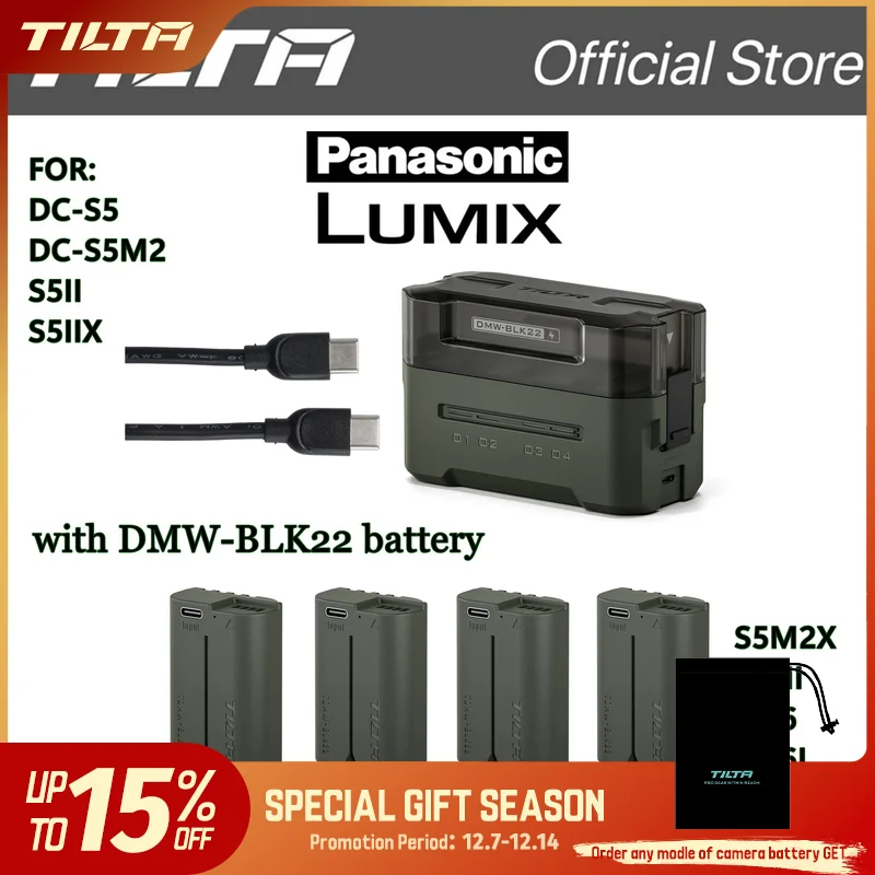 TILTA DMW-BLK22 بطارية 2400 مللي أمبير في الساعة محطة شحن محمولة (4 قنوات) لباناسونيك S2RII, GH6, GH6L, GH5II, G9M2, S5M2, S5ll