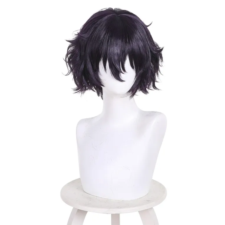 Anime Witch Hat Atelier Agott Cosplay Perücke, kurze dunkelviolette lockige Haarperücken für Halloween, Tongari Boushi no Atelier