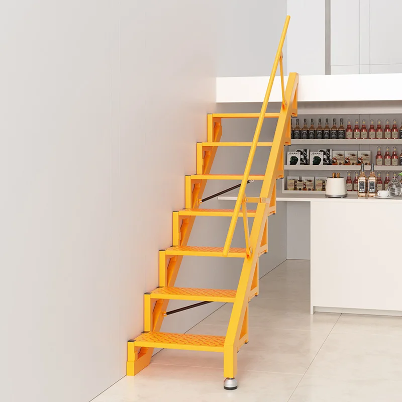 Indoor Outdoor Folding Stairs against the Wall for Loft Garage Carbon Steel Welded Expansion Screw Fixed Compartment Ladder