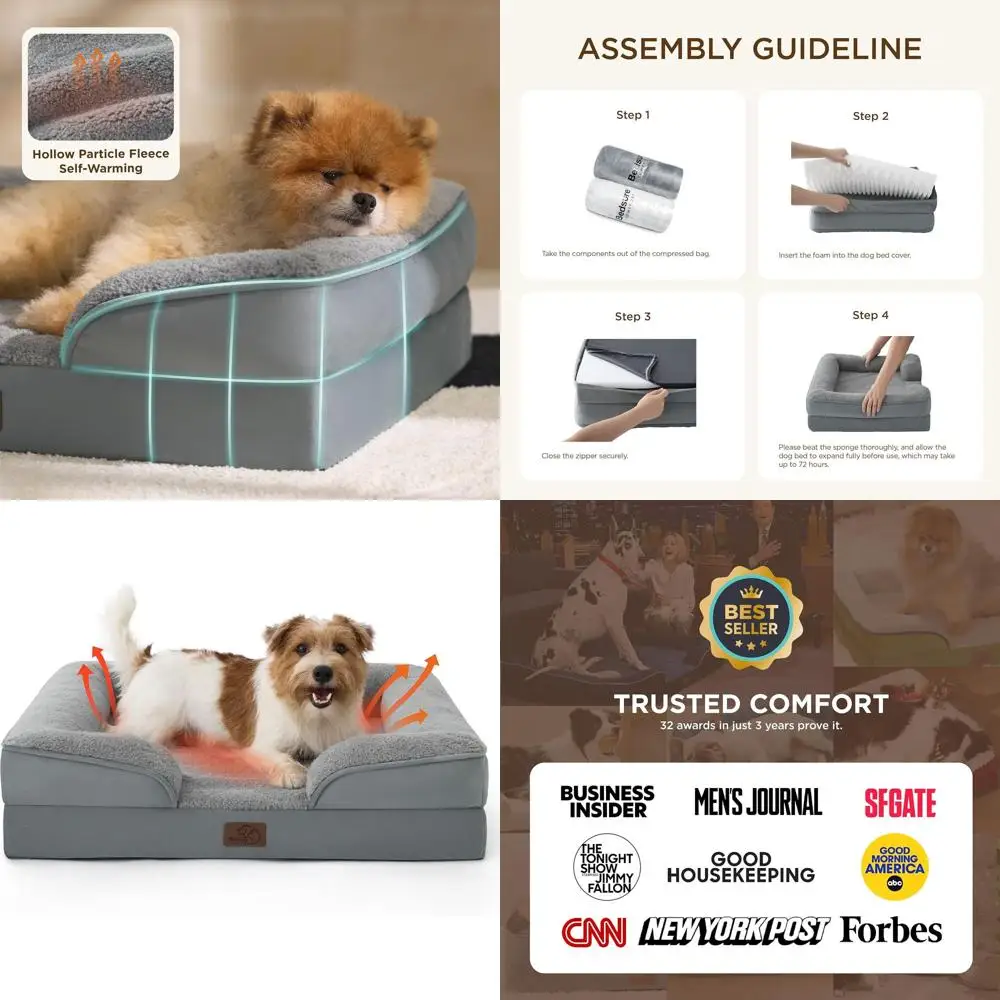 

Medium Orthopedic Dog Bed for Comfort - Waterproof, Removable Cover, Non-Slip Base, Grey