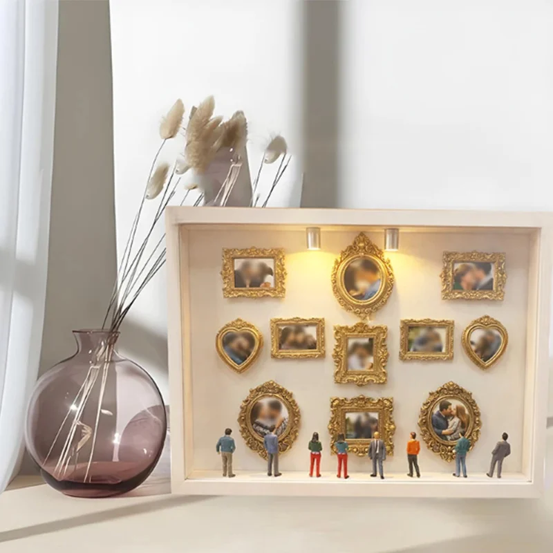 DIY Mini Museum Silhouette Box Memory Display Kit Romantic Valentine's Day Gifts With Miniature Statue And Gold Frame