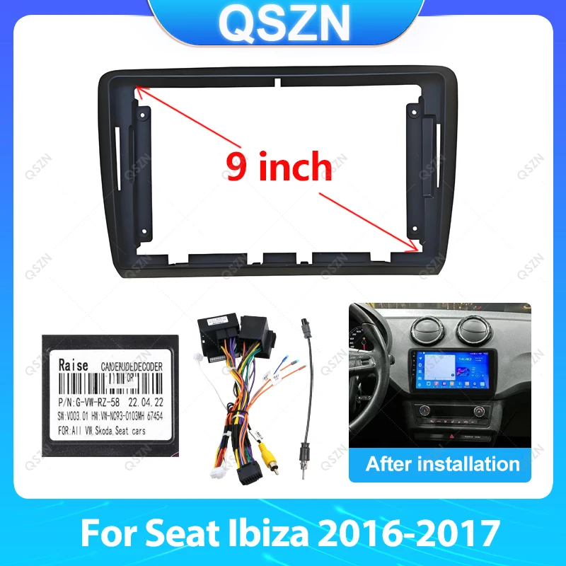 

QSZN для Seat Ibiza2016-2017 Matt Black 9 дюймов автомобильный радиоприемник Android стерео аудио экран мультимедийный видеоплеер кабели жгут рамка