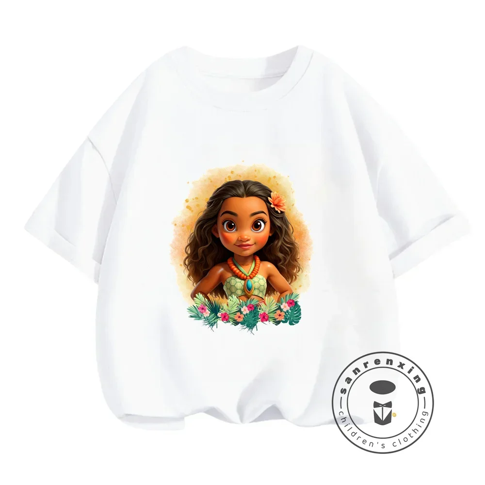 Summertime Fun for Kids Disney Moana Cartoon Prints on Boys Girls T-shirts Cute Streetwear Fashionable O-neck Soft for Children