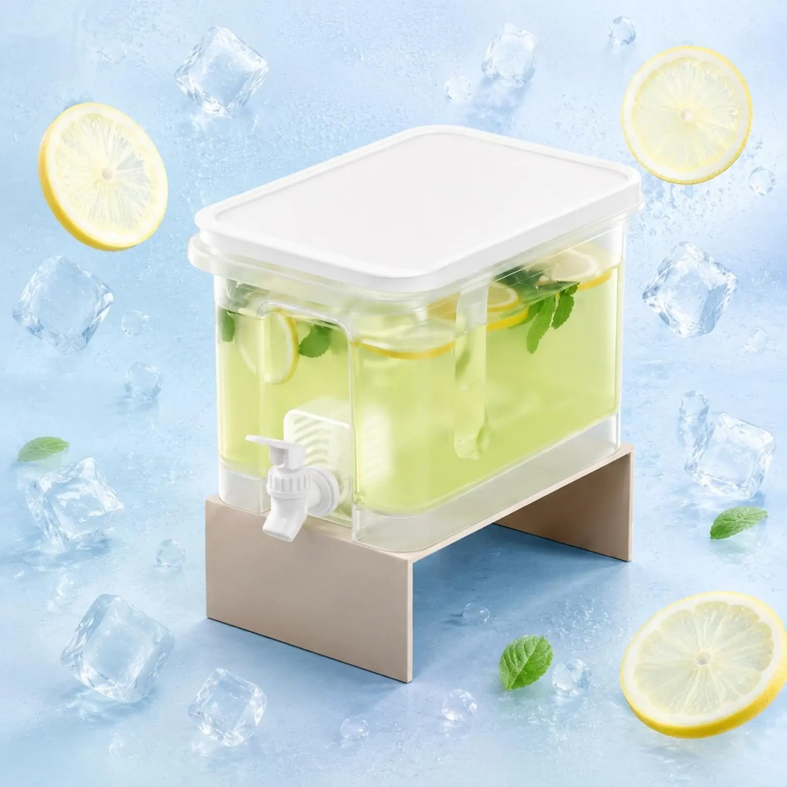 Dispensador de Bebidas de 4 L, Dispensador de Bebidas para Refrigerador Resistente al Calor, Contenedor de Agua Fría Sellado, Jarra con Base Inclinada y Boquilla de Plástico