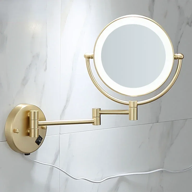 Nordic Brushed Gold Bathroom Decorative Mirror Folding Movable Magnifying Glass Plane Mirror Double Mirror Gold