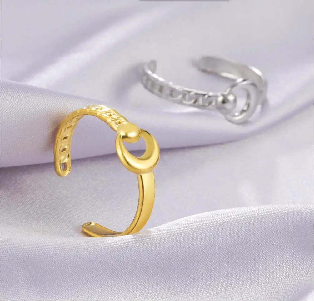 1PC Stainless Steel Minimalist Gold Silver Color Moon Bead Opening Ring for Charming Women Party Sweet Jewelry F1287