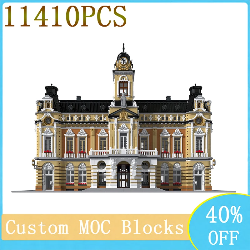 Hot Custom Streetscape Building Block Model MOC Modular Building Large City Hall DIY Creative Children\'s Toys Christmas Gifts