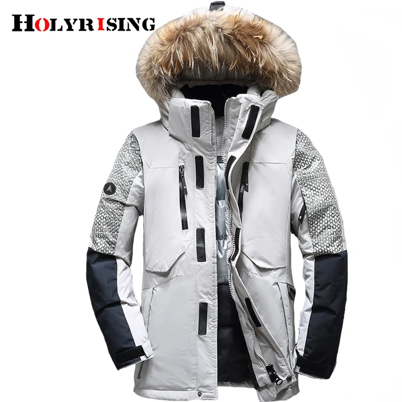 

Holyrising Winter Male Duck Down Jacket Thick Men Fashion Hooded Coat Patchwork Windproof Waterproof Ski clothing 1845-5