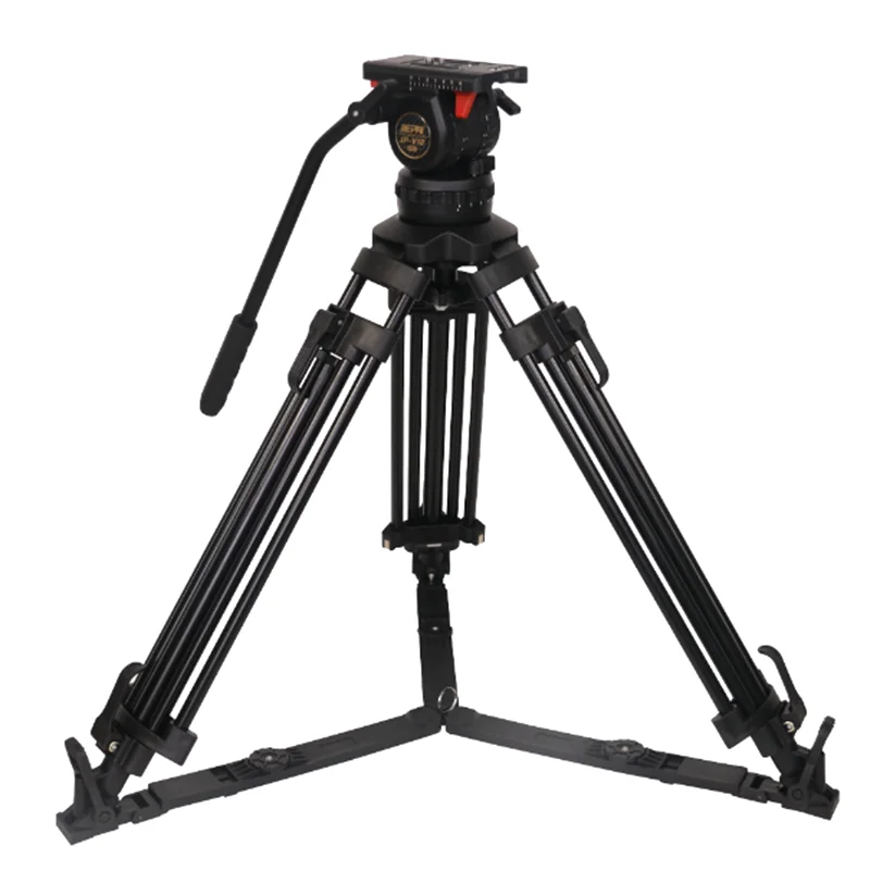 Photography Jiepai V12 Professional Broadcast Heavy Duty Fluid Head Video Camera Aluminum Tripod With 100mm Bowl