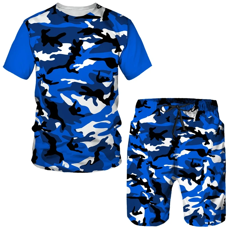 Summer Men\'s Sets Shorts Outfits Male Clothing Street T Shirt Two Piece 3D Camouflage Print Casual Sports Suits O-Neck Tracksuit