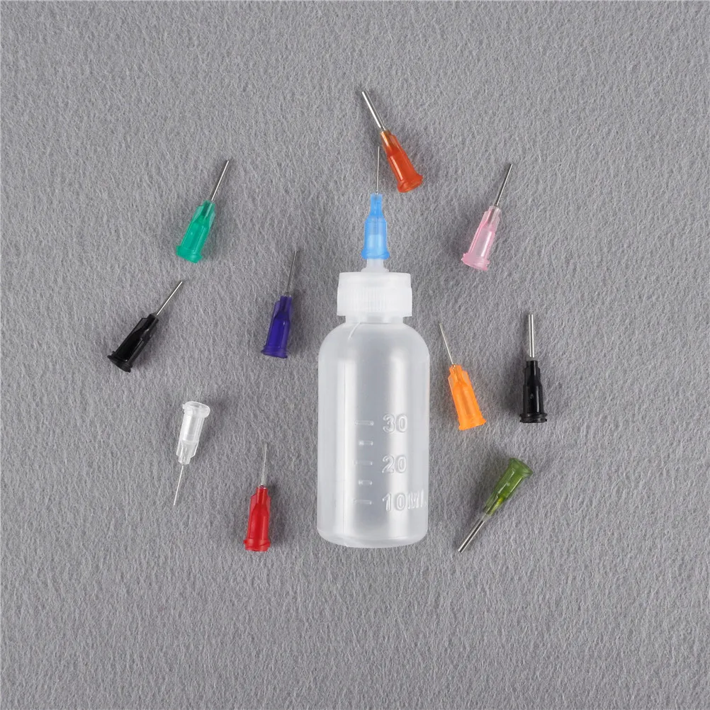 30ml Transparent Polyethylene Needle Dispenser Dispensing Bottle For Rosin Solder Flux Paste + 11 Needles Tools