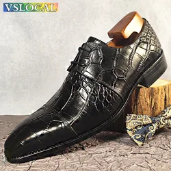 Italian Men Real Leather Shoes Black Blue Crocodile Prints Lace-up Casual Mens Dress Shoes Office Wedding Shoes For Men