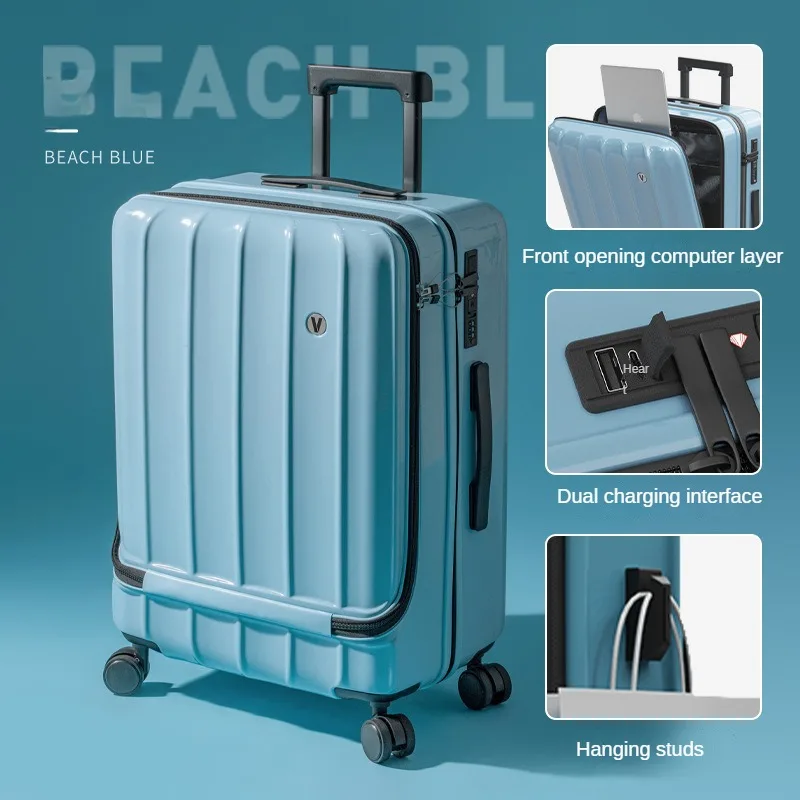 New Front Opening Rolling Luggage Travel Suitcase 18/20 Boarding Box Large Capacity Trolley Case Student Trunk Universal Wheel