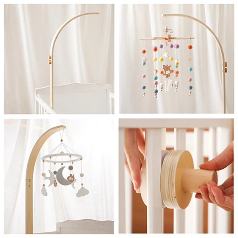 Baby Wooden Bedbell Bracket 0-12 Months Bed Bell Bracket Wooden Mobile Newborn Crochet Bed Bell Hanging Toys Newbaby Rattle Toys