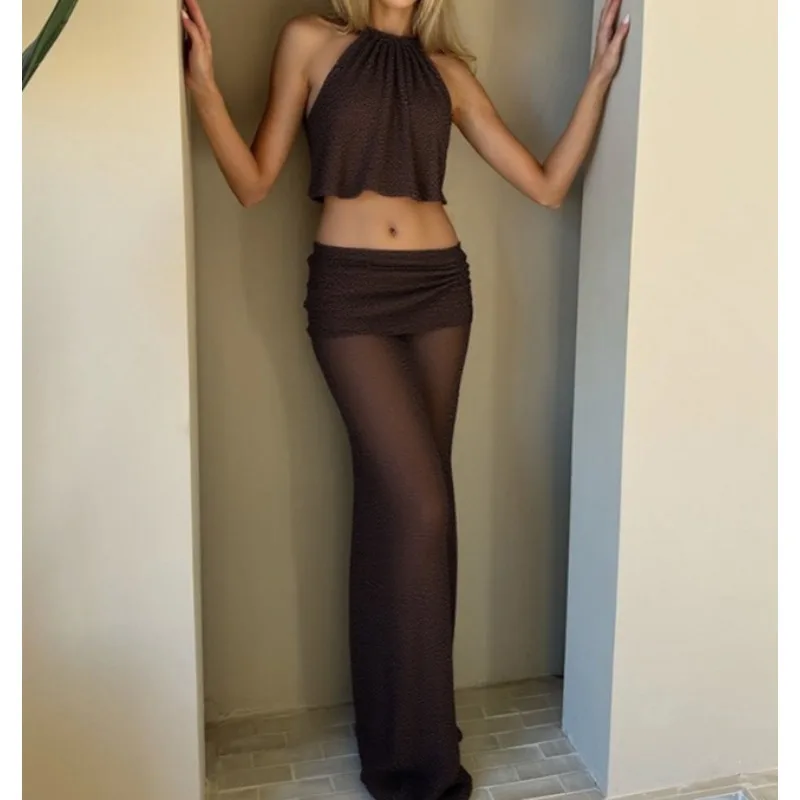 

2026 spring/summer new women's fashion sexy crop top small vest slim hip skirt set