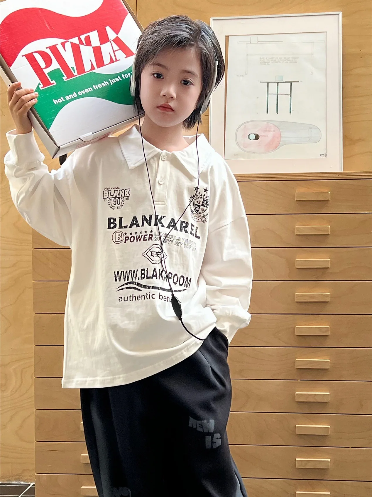 

2025 Autumn Children's clothing lapel long-sleeved T-shirt all-cotton retro stylish long-sleeved base layer for boys