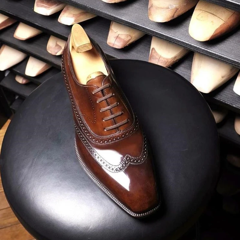 Men Oxfords Shoes Brown Black Lace-up Round Toe Wedding Shoes for Men Handmade Dress Shoes Men