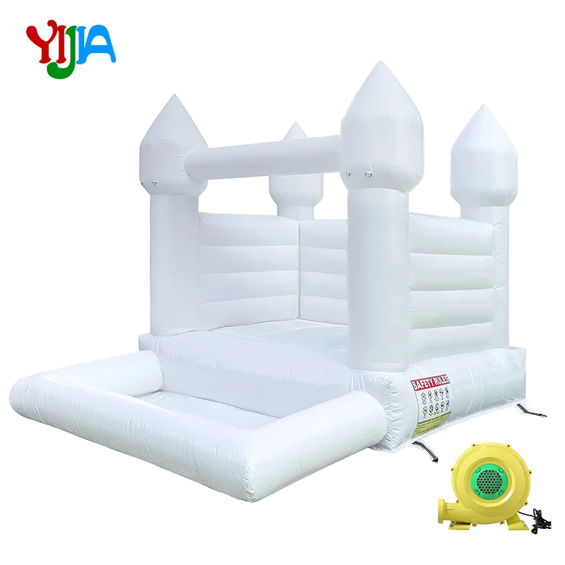 Inflatable White Bounce House Castle with Air Blower Wedding Bouncy Castle Jumping Bed For Kids Party Wedding Outdoor FUn